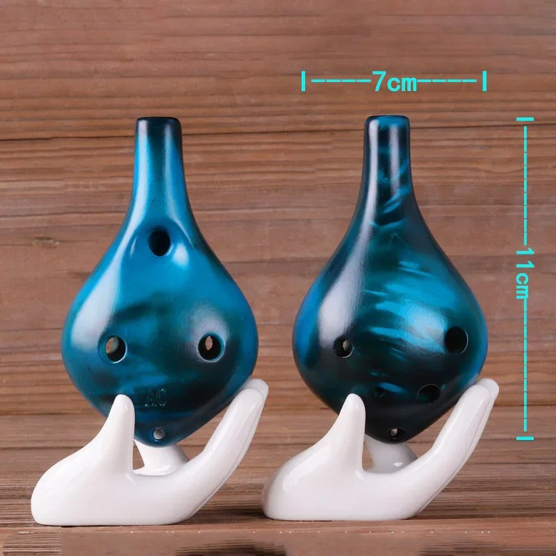 Dimensions of the Ceramic Ocarina - Strawfire Style with 6 Holes in C Tone of Color