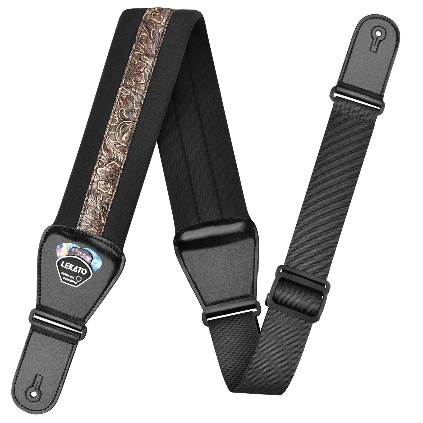Magnificent Padded and Comfortable Guitar Strap with Pick Holder - Antique Bronze Baroque Model