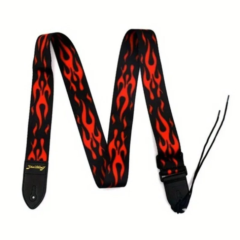 Magnificent Gothic Hard Rock Guitar Strap with Hellish Flames