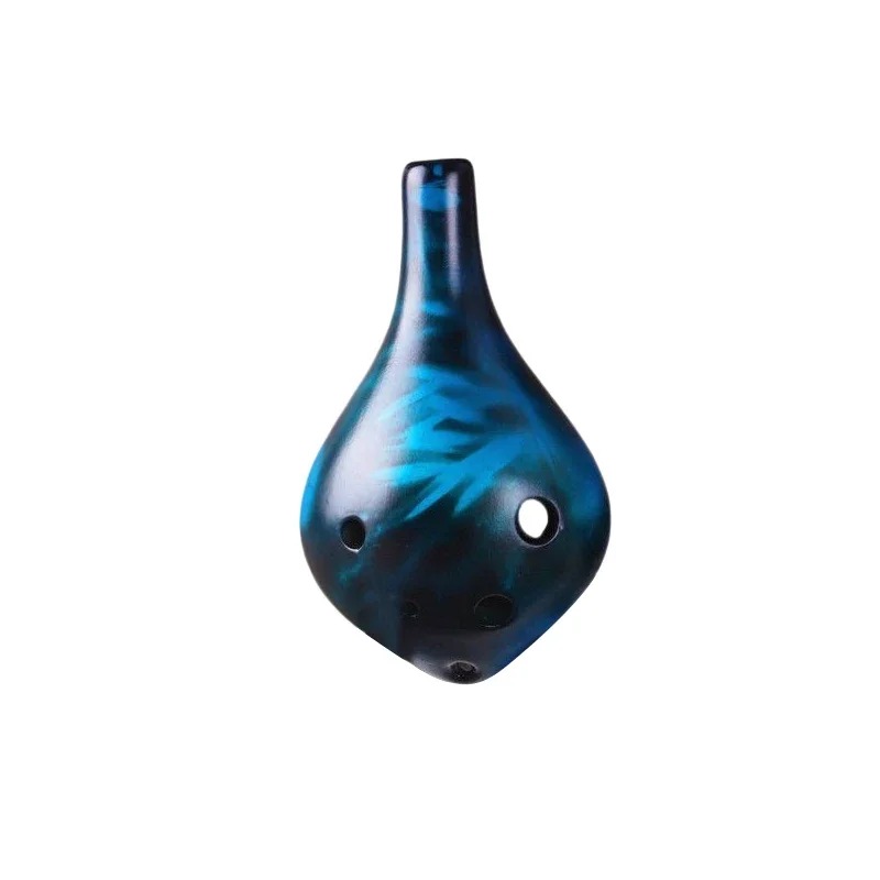Ceramic Ocarina - 6-Hole Strawfire Style in C Tone of Navy Blue Color