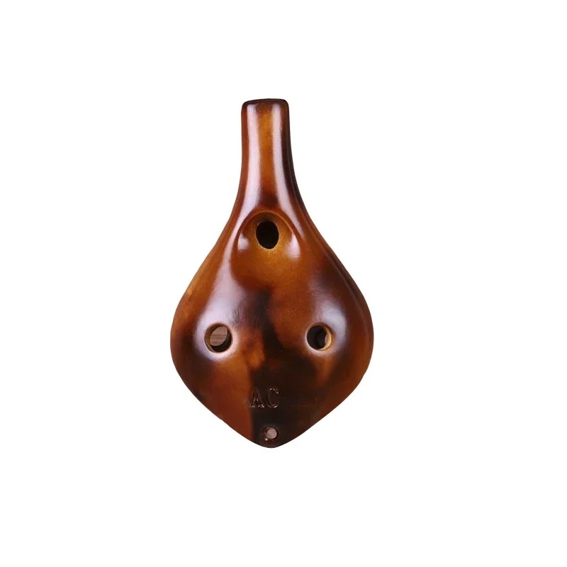 Ceramic Ocarina - 6-Hole Strawfire Style in C Tone of Brown Color