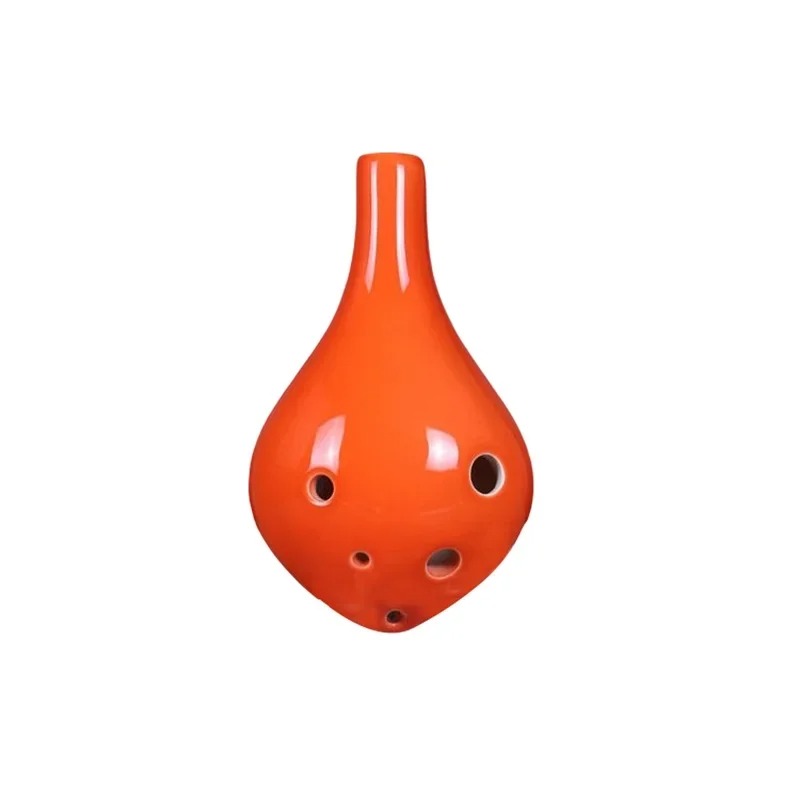 Ceramic Ocarina - 6-Hole Strawfire Style in C Tone, Orange Color