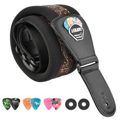 Comfortable and Padded Guitar Strap with Pick Holder - Antique Bronze Baroque Model
