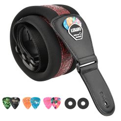 Padded and Comfortable Guitar Strap with Pick Holder - Baroque Model in Intense Red