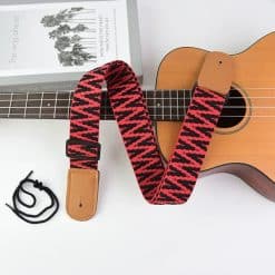 Ukulele Strap with Red and Black Graphic Design
