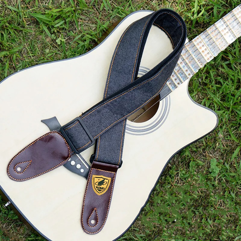 Anthracite Black Denim Acoustic Guitar Strap