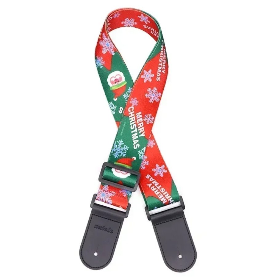 Christmas Guitar Strap - Snowflakes and Santa Claus Hat