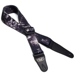Guitar Strap with Galaxy Theme and Starry Flashes in Black and White