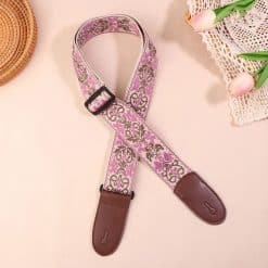 Vintage Guitar Strap with Purple Arabesque Designs