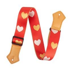 Vintage Guitar Strap with Pastel Hearts on Red
