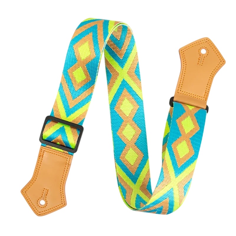 Vintage Guitar Strap with Tropical Diamond in Blue and Green