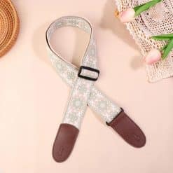 Vintage Guitar Strap with Sage and White Flowers