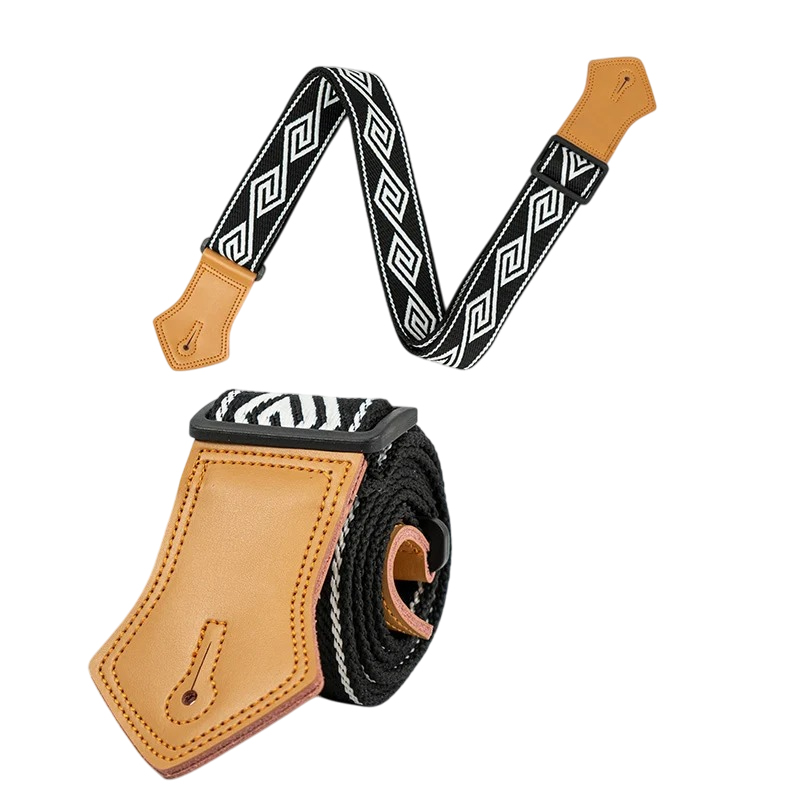 Vintage Guitar Strap in Black and White Labyrinth Pattern