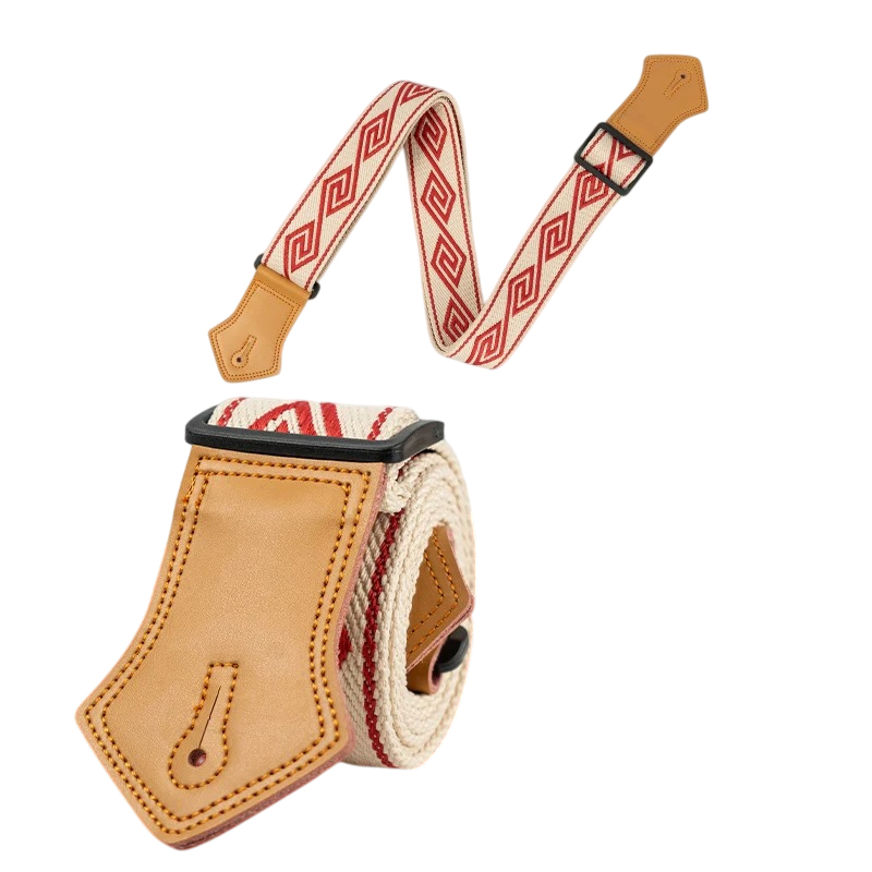 Vintage Guitar Strap with Red Labyrinth Design