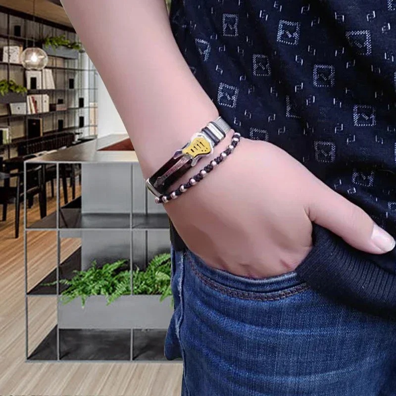 View of Golden Stratocaster Rock Guitar Bracelet