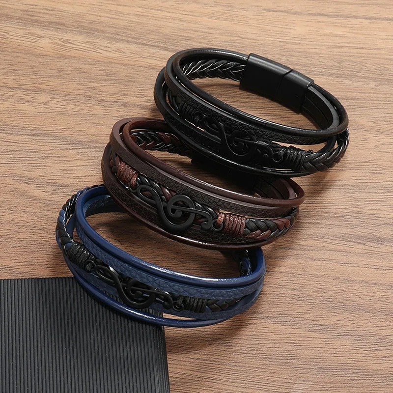 Overall view of the Treble Clef Rock bracelet in black color, harmony in 3 colors to choose from!