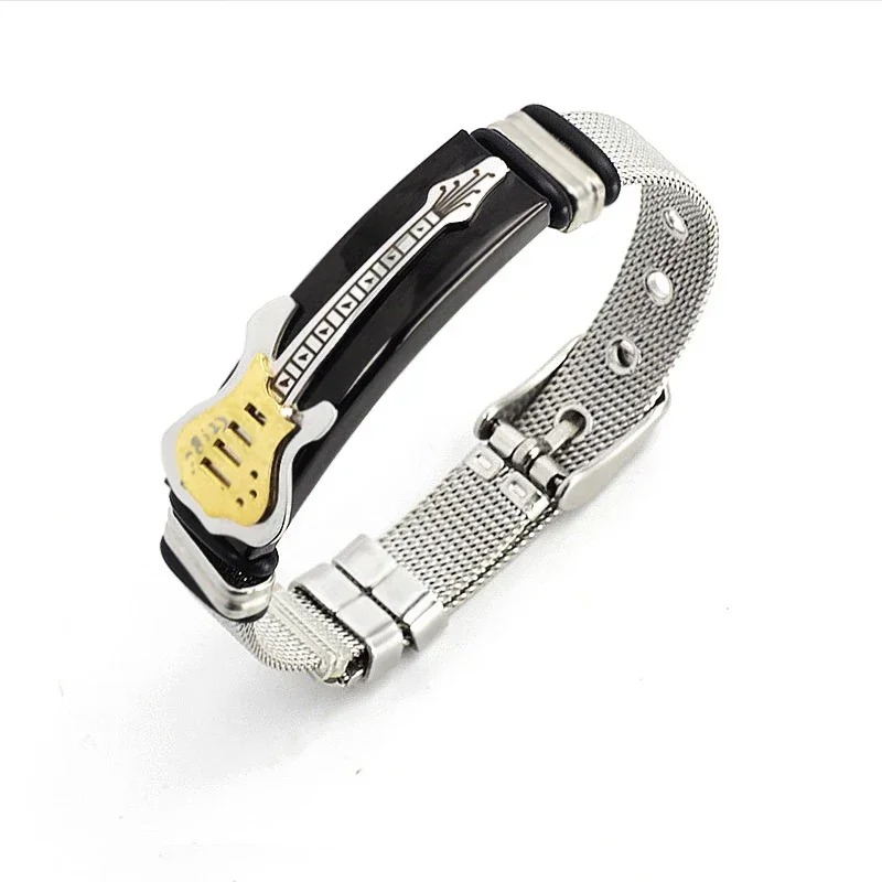 General view of the golden Rock Stratocaster guitar bracelet