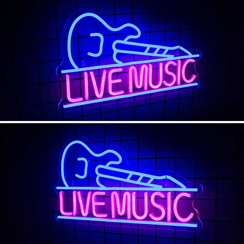 Front Neon LED Sign of Guitar Live Music