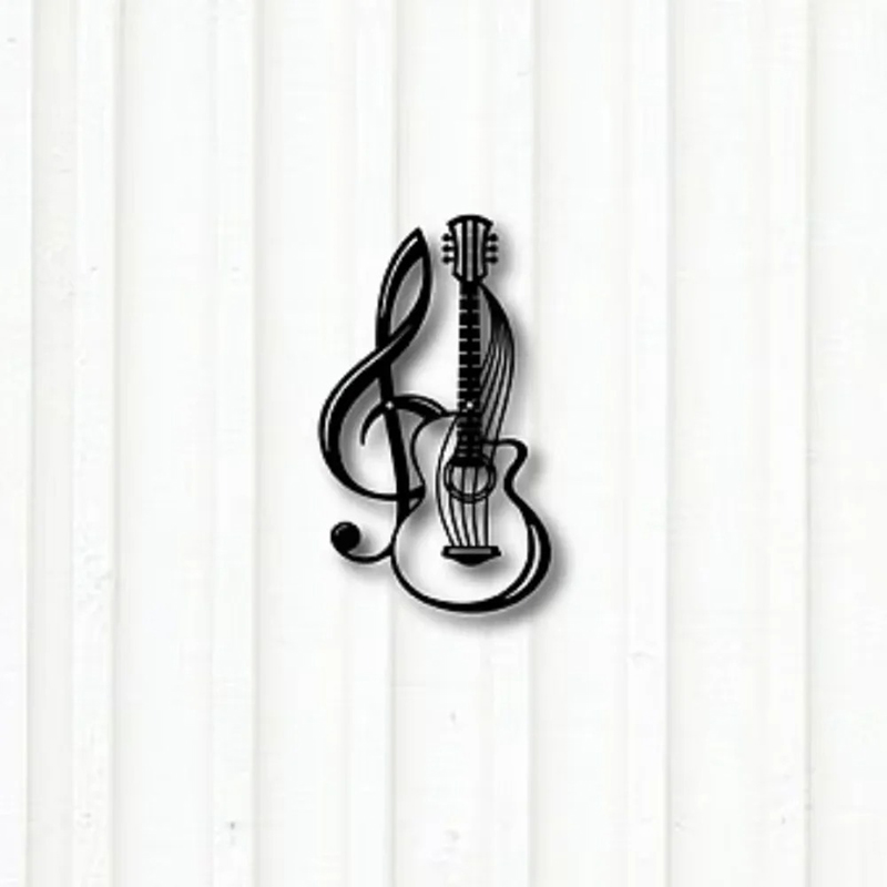 Metal Wall Decoration Guitar - & Interlaced Treble Clef (30 cm)