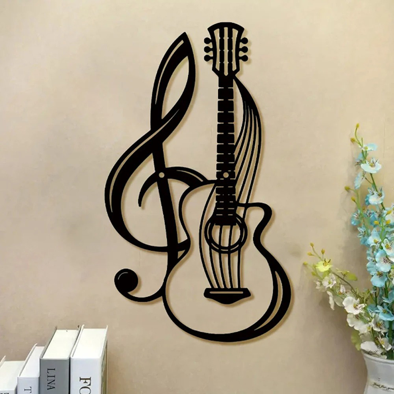 Interlaced Metal Wall Decoration of Guitar & Treble Clef (30 cm)