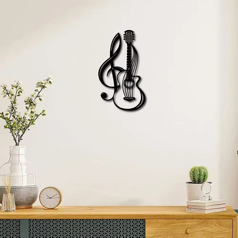 Wall Decoration - Metal Guitar & Treble Clef Interlaced (30 cm)