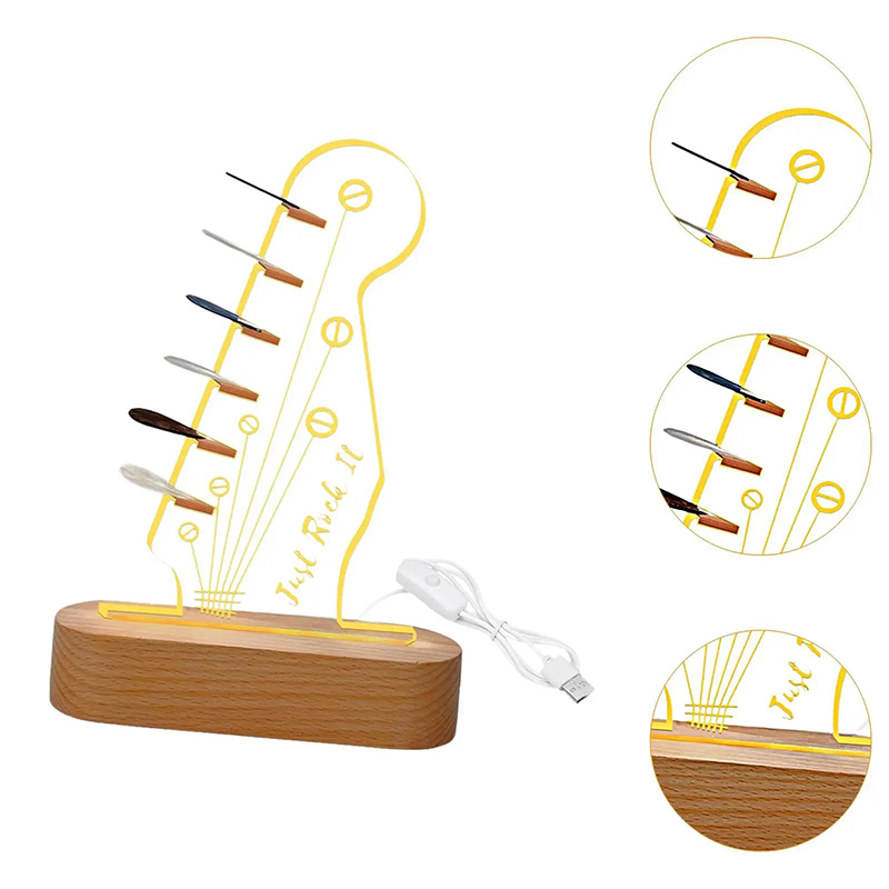 Just Rock It LED Guitar Night Light - Illuminated Stand for Guitar Picks with Wooden Base