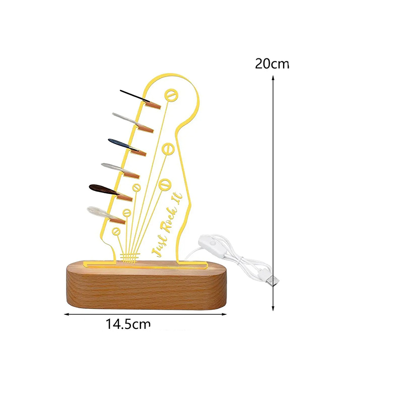 Just Rock It LED Nightlight Guitar - Luminous Pick Holder with Wooden Base