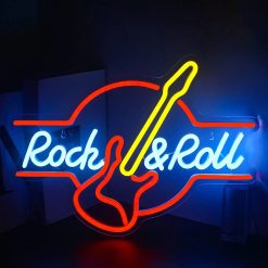 Illuminated Neon LED Sign of Rock & Roll Guitar