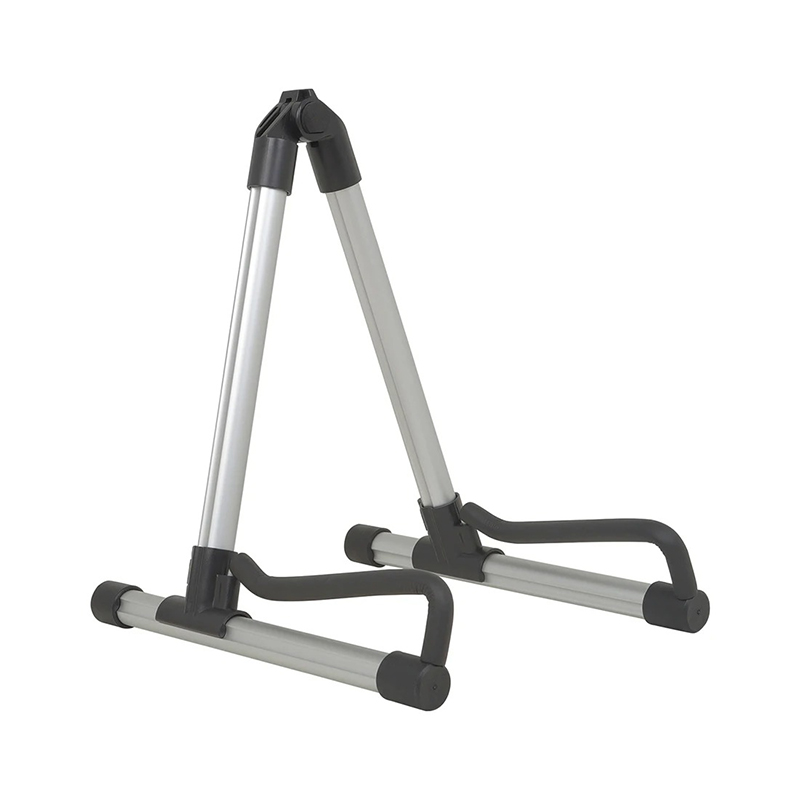 Silver-colored guitar stand with anti-slip hook