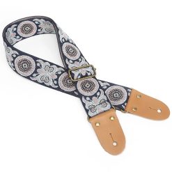 Vintage Guitar Strap with Bohemian Flowers on Indigo Night