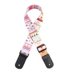 Vintage Guitar Strap with Ethnic Motifs and Sun at Zenith