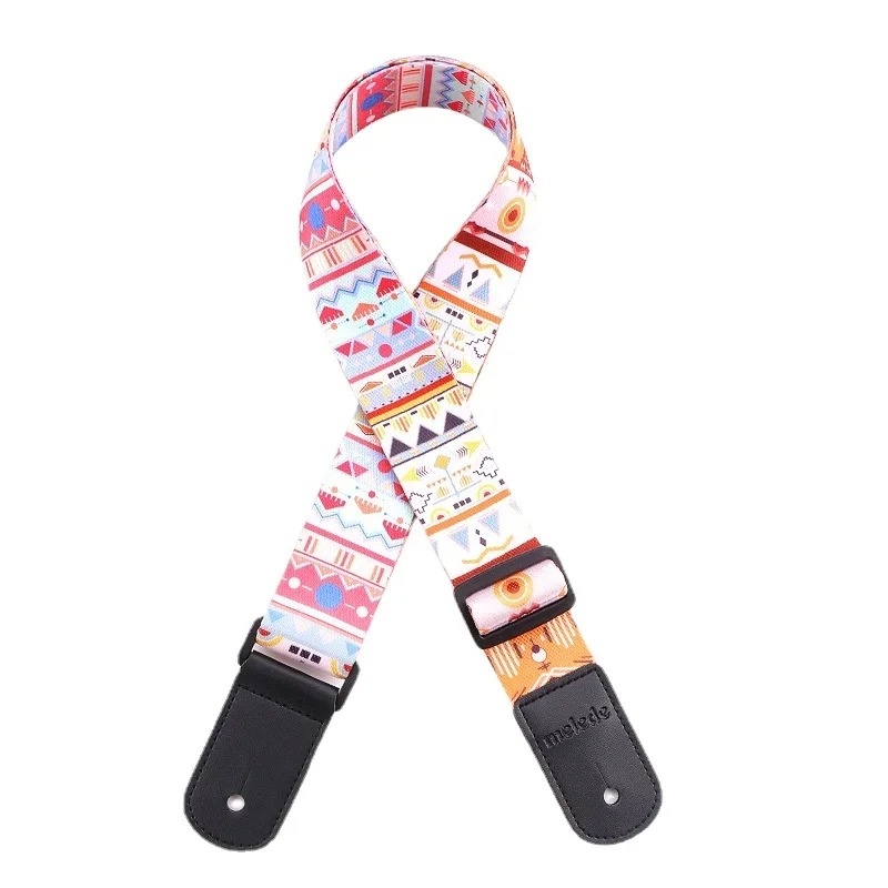 Vintage Guitar Strap with Ethnic Motifs and Sun at Zenith