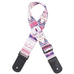 Vintage Guitar Strap with Tribal Ethnic Motifs in Pink and Indigo