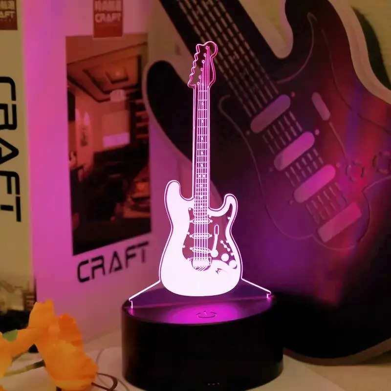 Electric Rock Guitar LED Night Light on Vintage Vinyl (30 cm) Model 1