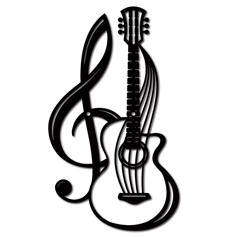 Overall View of Metal Wall Decoration - Guitar & Interlaced Treble Clef (30 cm)