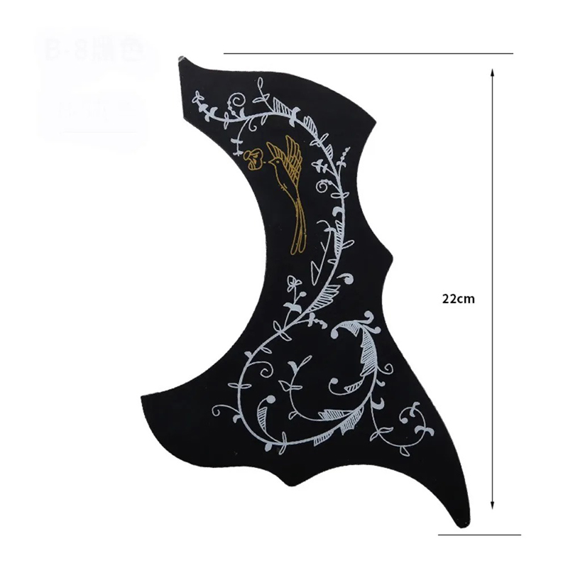 Dimensions Pickguard « Chant de l’Oiseau Doré » - Protection Décorative pour Guitare Acoustique Couleur Noir