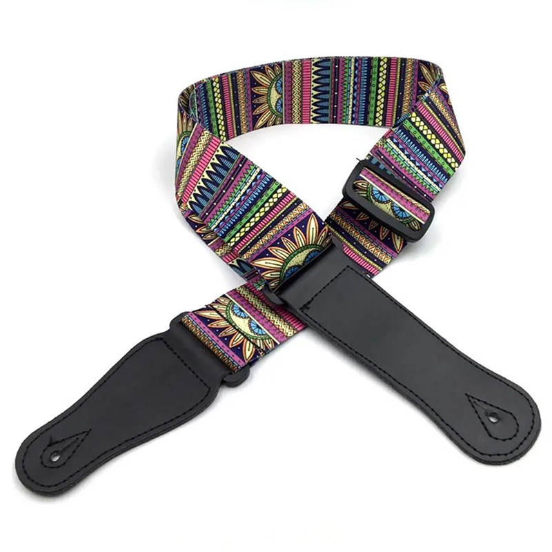 Sangle Guitare électrique Boho Ethnique Réglable Motif Tournesol Multicolore
