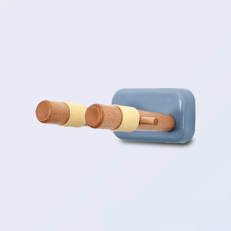 Support Mural Guitare Design Bois Naturel & Base Colorée Couleur Bleu