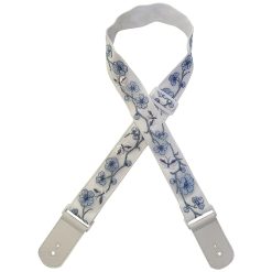 Sangle Guitare Classique Fleurs Bleues Perle Ivoire