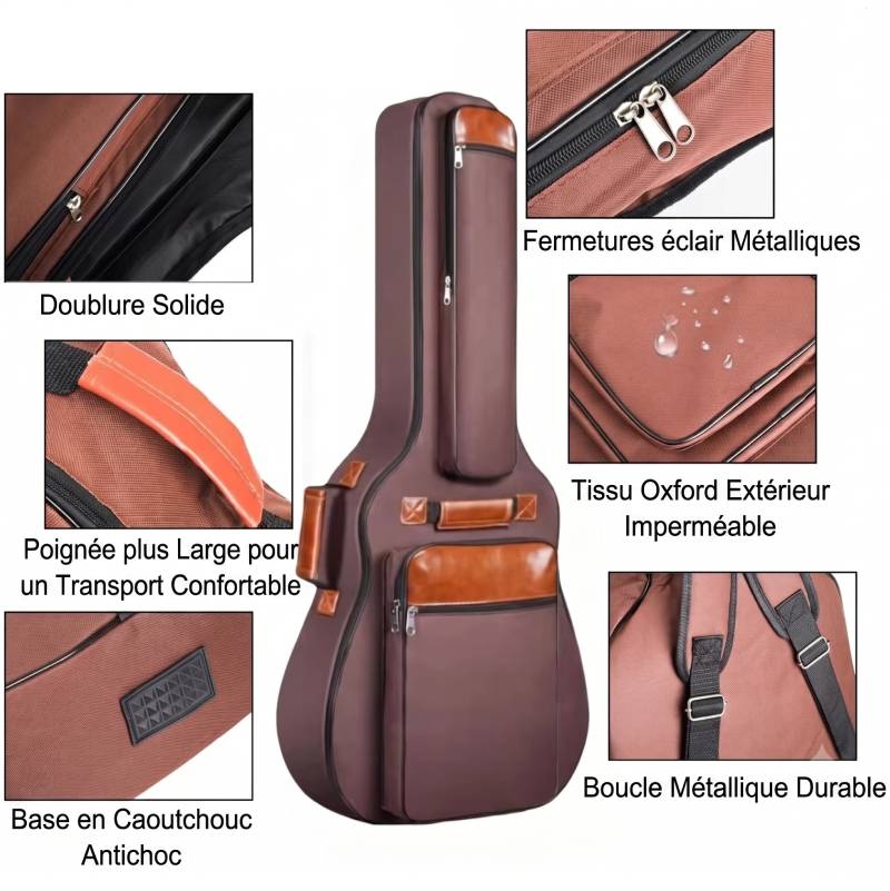 Détails de la Housse Guitare Acoustique Folk 40 41 42 Pouces, Gig Bag Rembourrée 12mm, Imperméable Tissu Oxford avec Sac à Dos