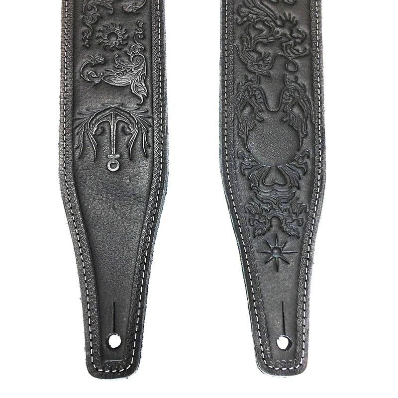 Details Sangle noire en cuir imprimé en relief volutes charmantes