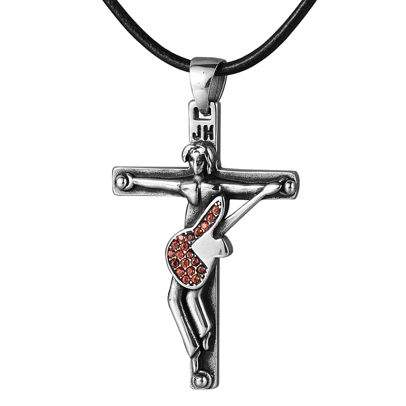 Johnny Hallyday Pendentif Collier en Acier Inoxydable avec Corde Noire - modèle 3