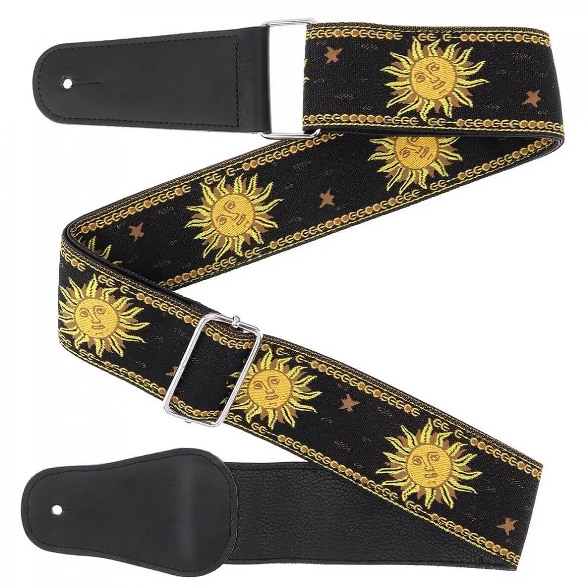 Magnifique Sangle de guitare électrique avec broderie Jacquard motif soleil