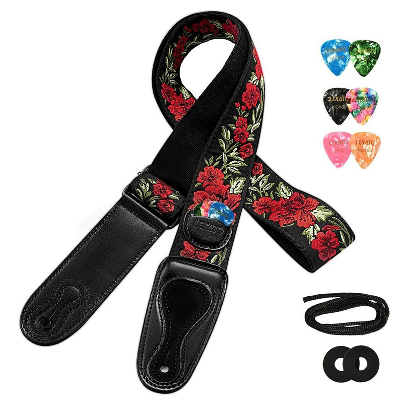 Sangle de guitare Vintage motif rose couleur rouge
