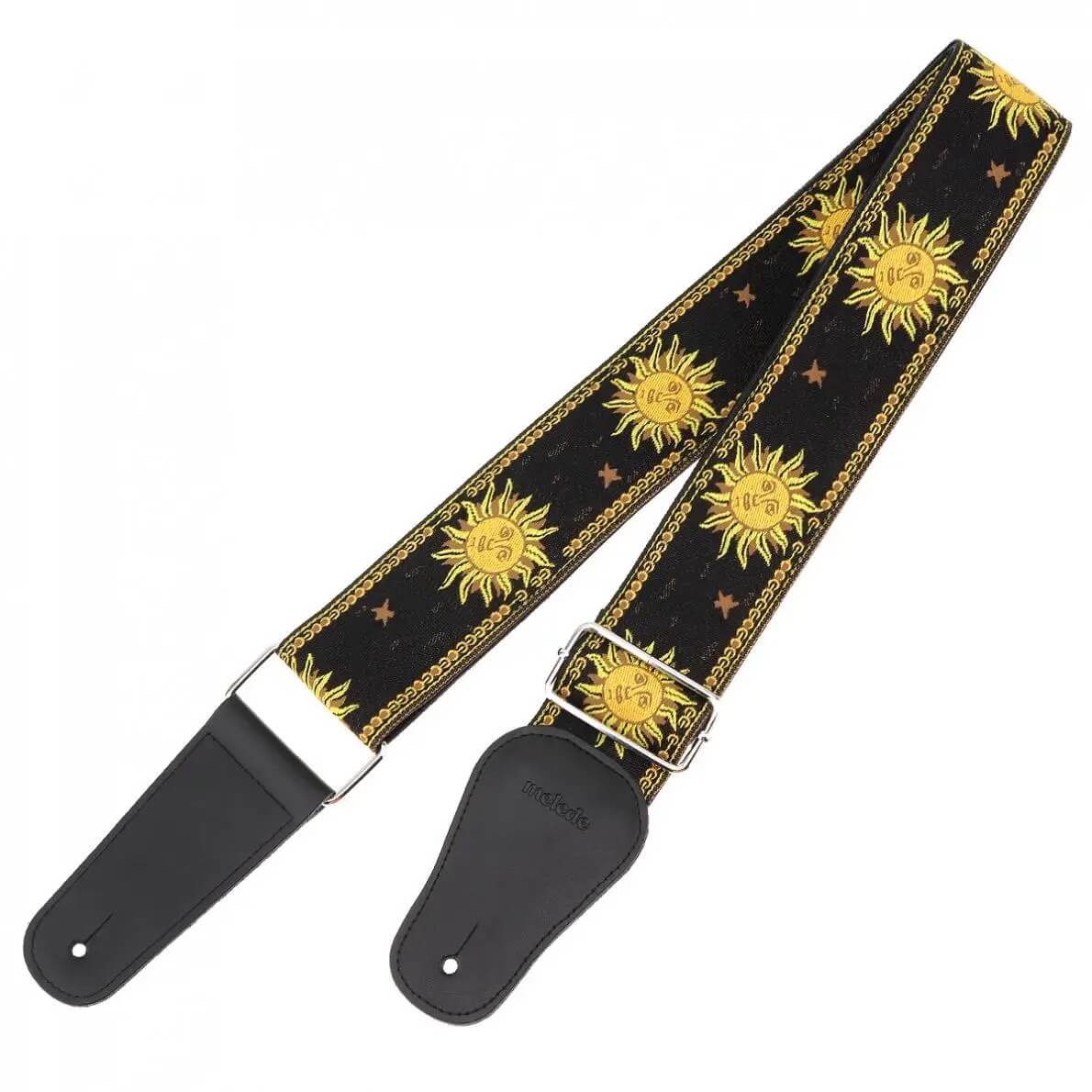 Sangle de guitare électrique avec broderie Jacquard motif soleil - couleur noir