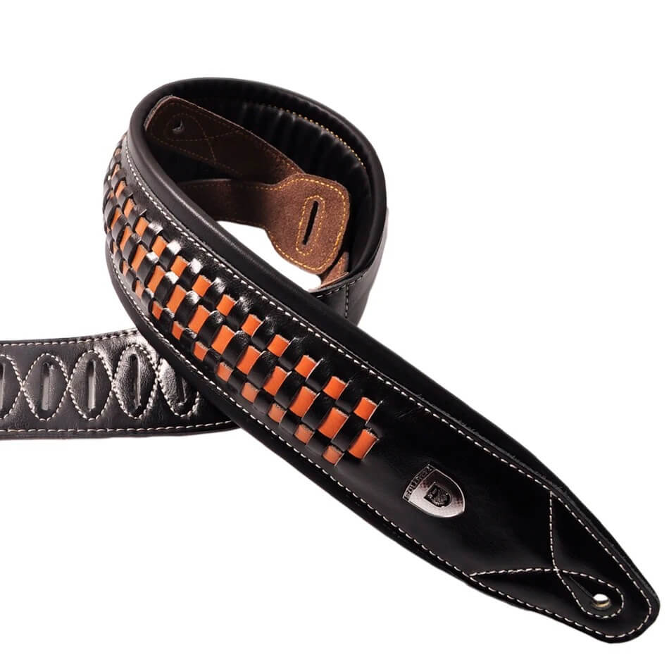 Sangle de guitare électrique en cuir tressé - modèle orange
