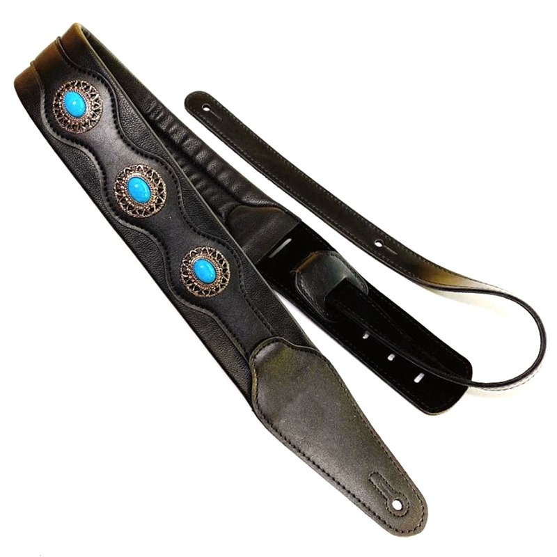 Sangle de guitare en cuir Super doux réglable Style ethnique pour guitare basse couleur noir