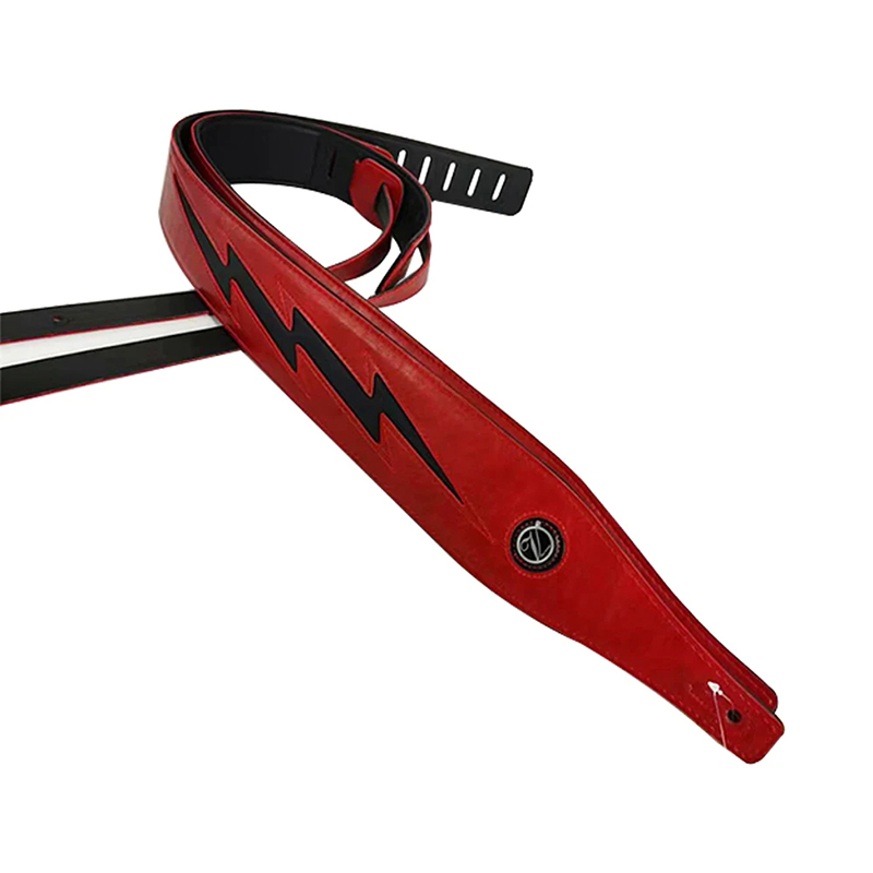 Sangle en cuir modèle éclair iconique rouge sur noir