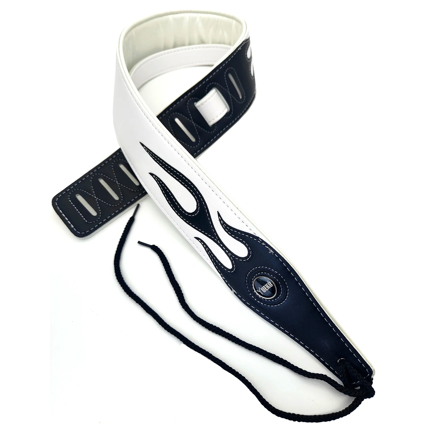 Sangle en cuir - modèle flammes iconique - modèle blanc et noir