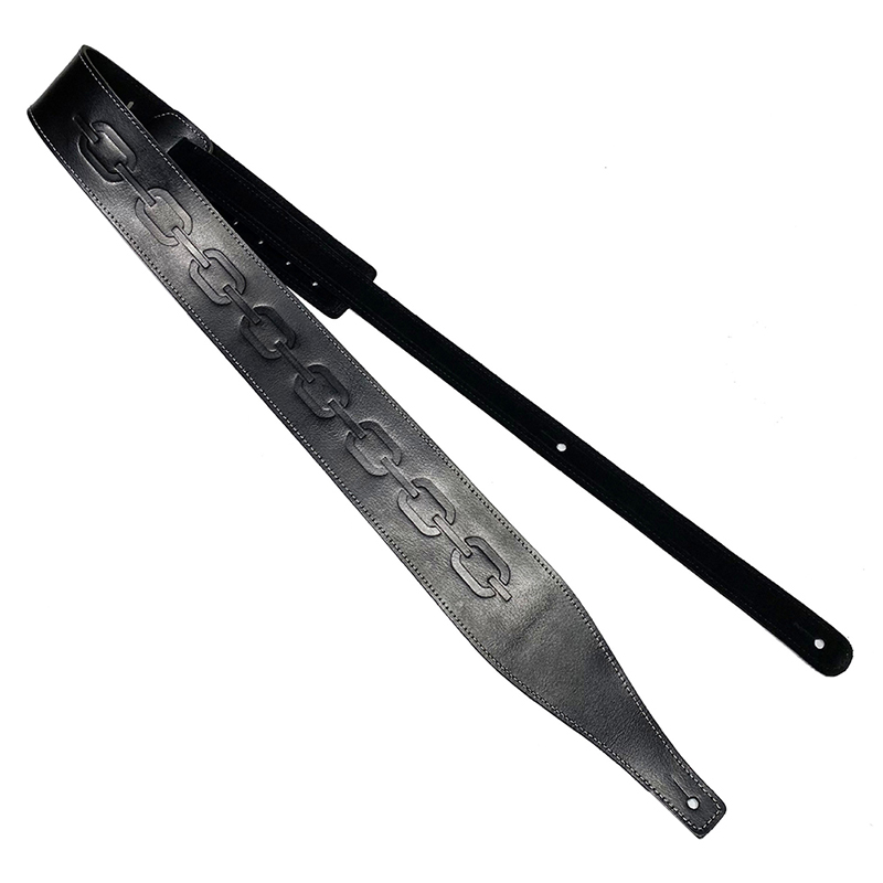 Sangle en cuir noir gravé de chaîne